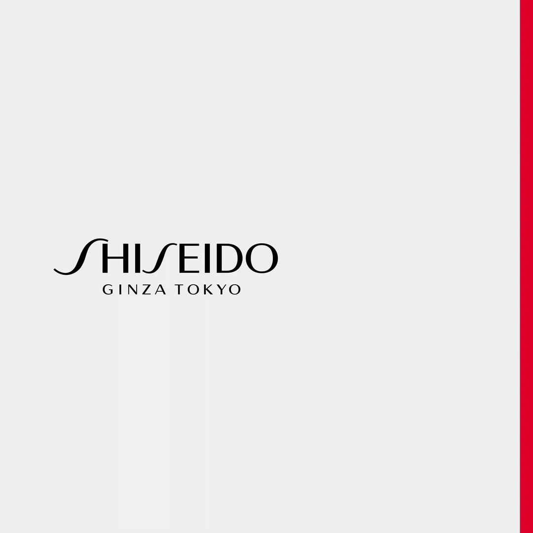 Shiseido logo on a white background with a vertical red bar on the right, featuring the brand name and 'Ginza Tokyo' in black text.