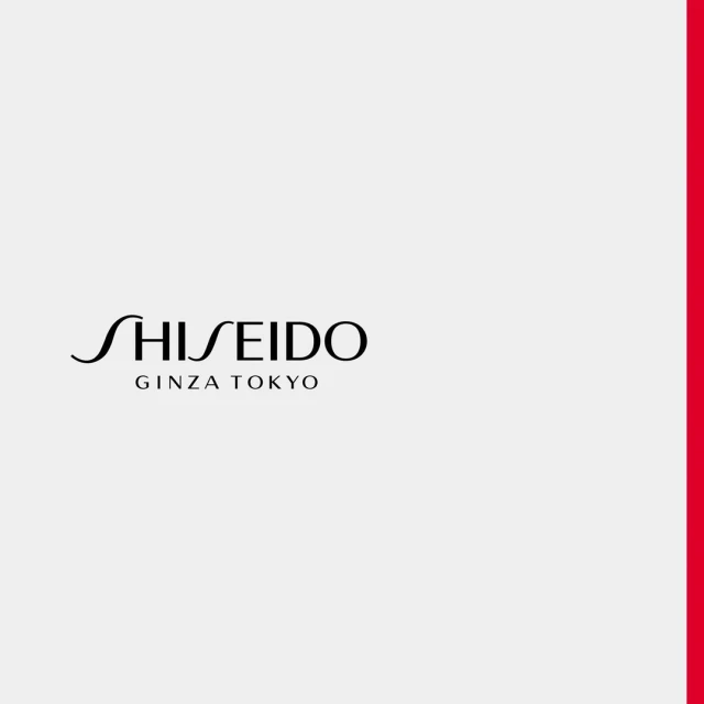 Shiseido logo on a white background with a vertical red bar on the right, featuring the brand name and 'Ginza Tokyo' in black text.