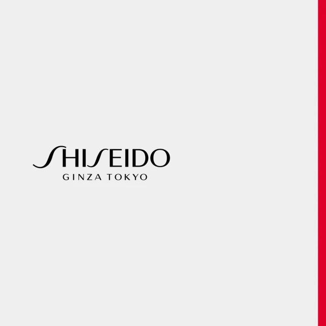 Shiseido logo displayed on a white background with a vertical red stripe on the right side, presenting a minimalist and clean aesthetic.