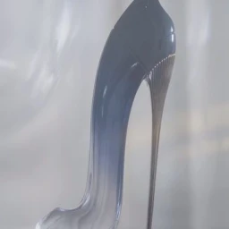 Close-up product photograph of a stiletto high heel shaped perfume bottle against a soft draped backdrop.
