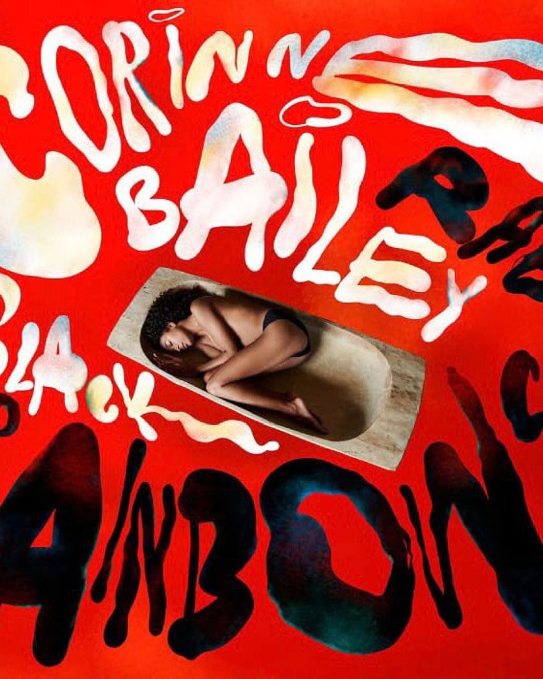 Editorial cover art featuring a Black female figure lying inside a wooden tub on a red backdrop with white and black typography.