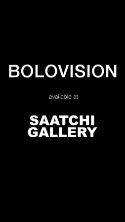 Bold white typographic text reading BOLOVISION and SAATCHI GALLERY on a plain solid black background.