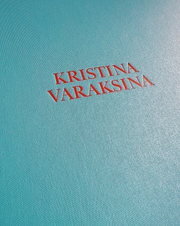 Red text 'KRISTINA VARAKSINA' on a textured teal background, possibly a book cover or design element with a modern aesthetic.