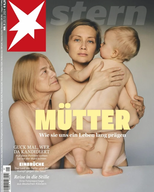 Stern magazine cover featuring three generations of women, including an infant, in a neutral setting with soft lighting and muted colors.
