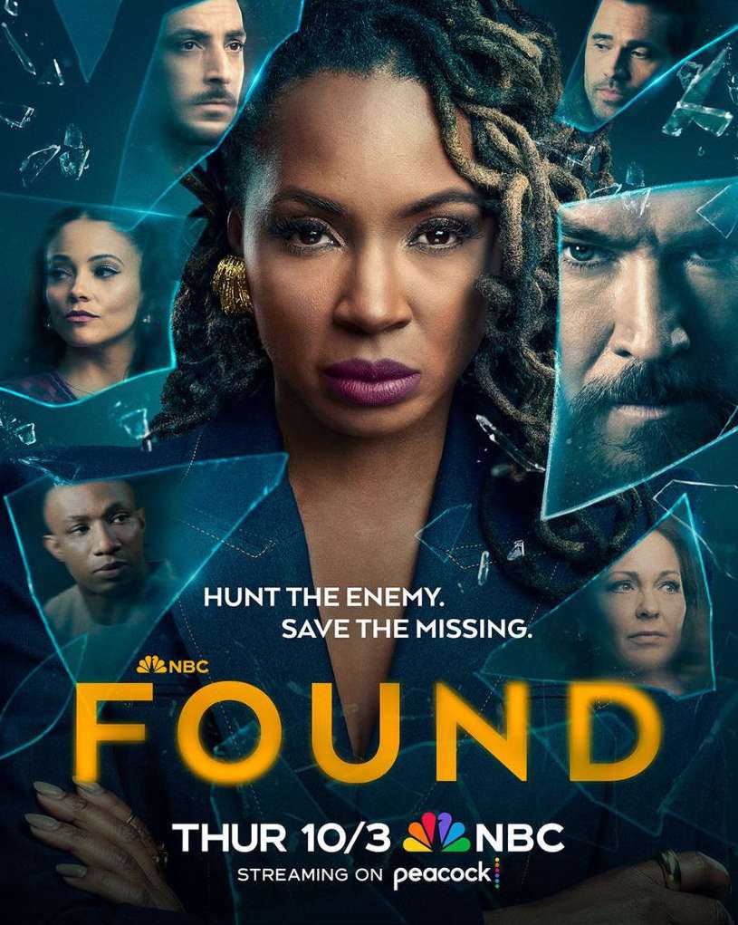 Promotional image for the TV show FOUND featuring a serious-looking Black woman in the foreground and other actors in the background.