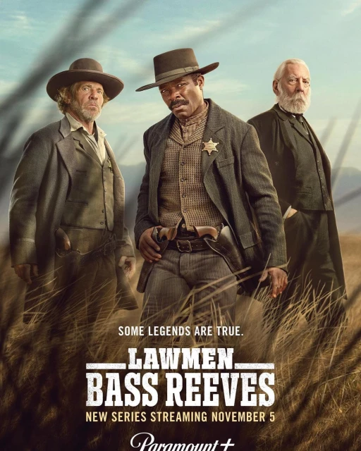 Promotional image for Lawmen: Bass Reeves shows three adult males in western-style clothing against an outdoor prairie backdrop.