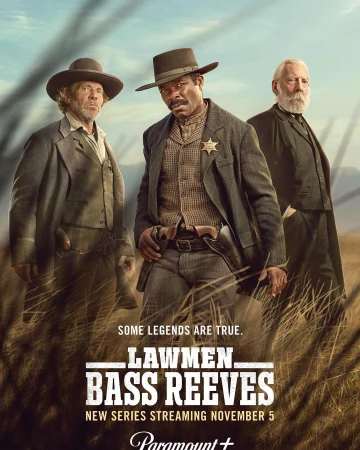 Promotional image for Lawmen: Bass Reeves shows three adult males in western-style clothing against an outdoor prairie backdrop.