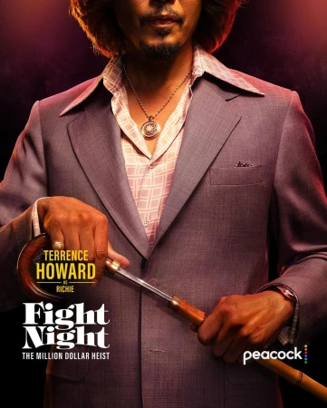 Terrence Howard as Richie in Fight Night: The Million Dollar Heist promotional image wearing a grey suit and holding a cane.
