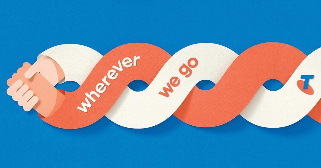 Whimsical paper art with intertwined orange and white strips forming a continuous loop against a blue background with text and logo.