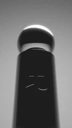 Close-up 3D render of a smooth dark cylindrical object featuring glowing linear symbols against a grey gradient background.