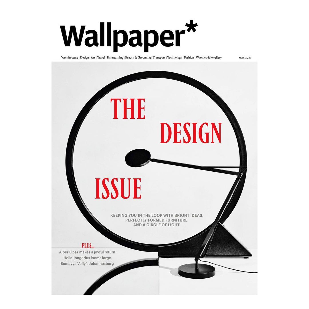 Wallpaper* magazine cover for the Design Issue featuring a minimalist black floor lamp with a circular arm against a white backdrop.