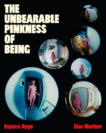 Surreal photo art featuring a nude woman standing in a doorway, reflected in mirrored spheres against a stark black background.