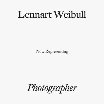 Photographer Lennart Weibull is now represented, as shown in this stark white graphic with simple black text.