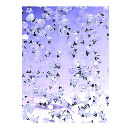 Abstract diamonds float in a lavender gradient background, creating a glittering, surreal aesthetic, perfect for luxury or design concepts.