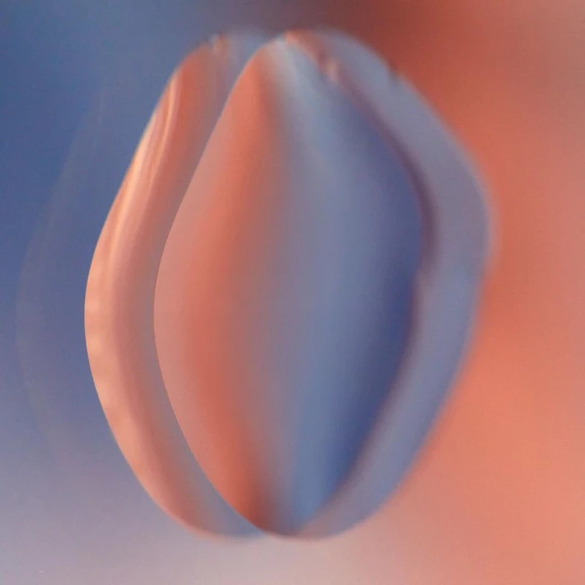 Abstract art with smooth shapes in a gradient of blue and peach tones, soft focus, and minimalistic composition.