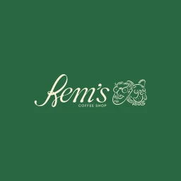 Coffee shop logo illustration by Louis Torres featuring script text and line drawing on green background