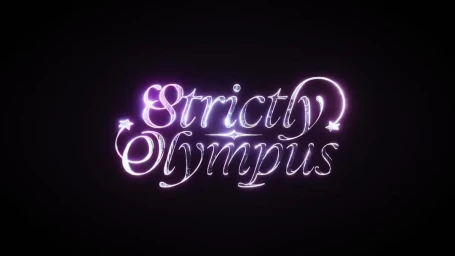 Glowing purple neon typography spelling Strictly Olympus against a dark solid background