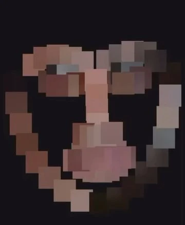 Abstract human face assembled from geometric shapes in tones of brown, peach, and tan, set against a dark background.