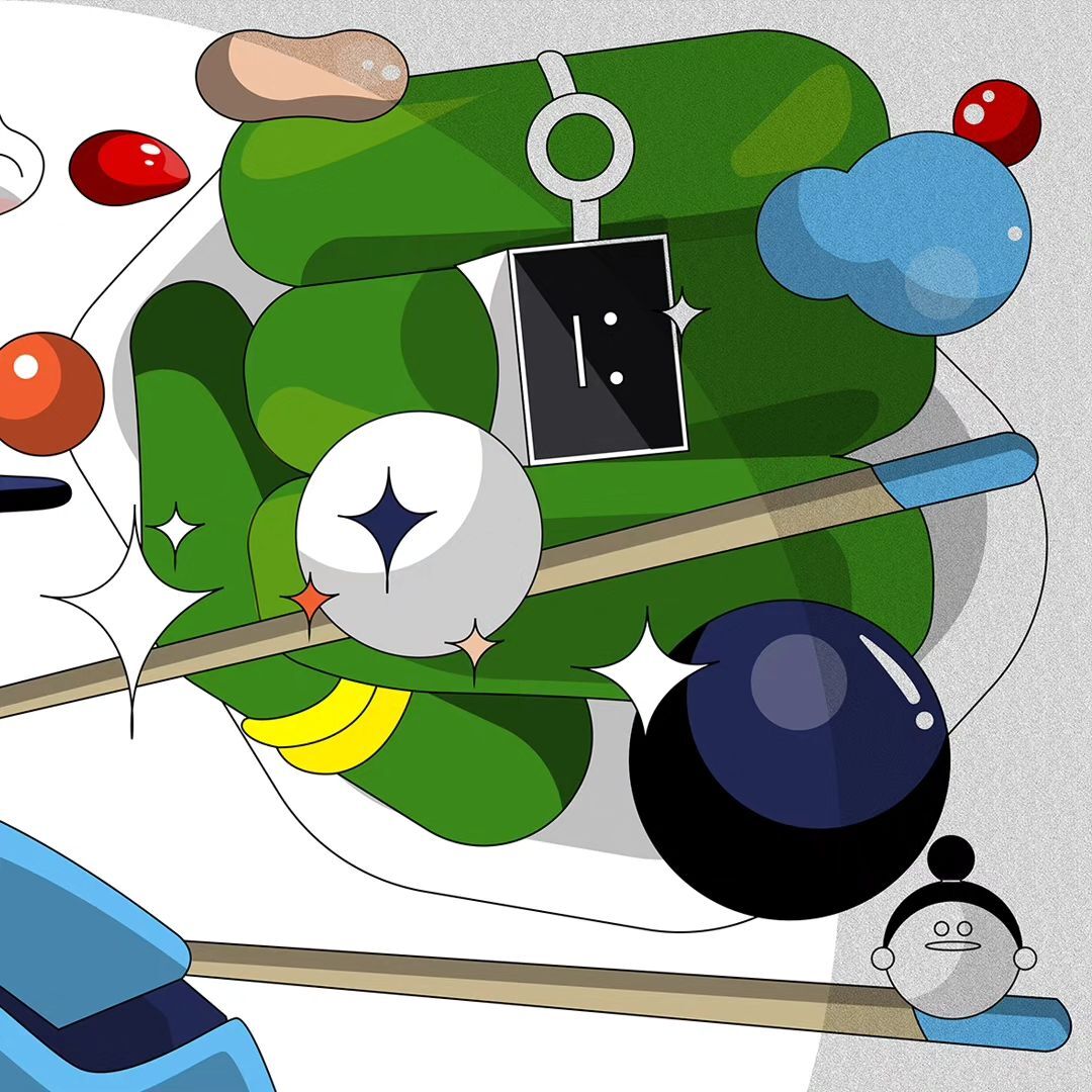 Whimsical cartoon illustration featuring sushi ingredients, including rice, cucumbers, and seaweed, arranged creatively with abstract characters.