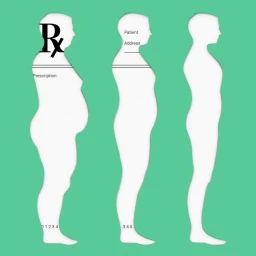 Three white silhouette figures in profile showing body weight progression against a solid green background