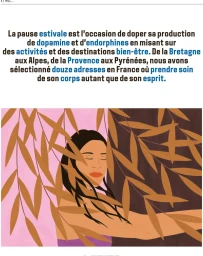 Illustration by Marie Guillard featuring a woman with dark hair framed by stylized willow branches against a pink background