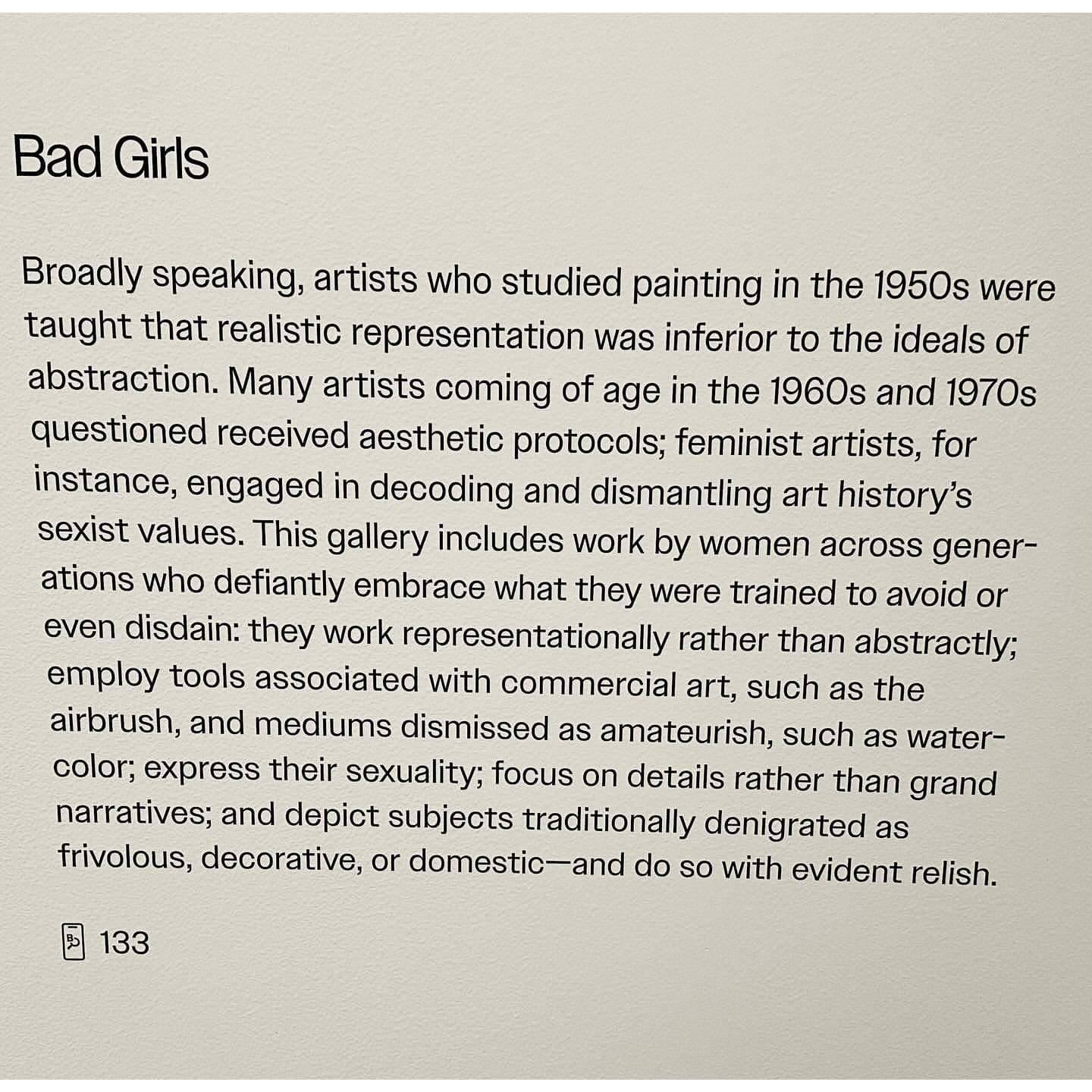 Text excerpt discussing feminist artists and their approach to art history and representation, displayed on a light background.