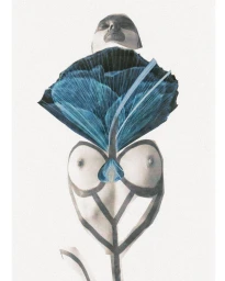Mixed media art collage by Mariya Pepelanova featuring cut paper elements forming an abstract botanical figure on a white background