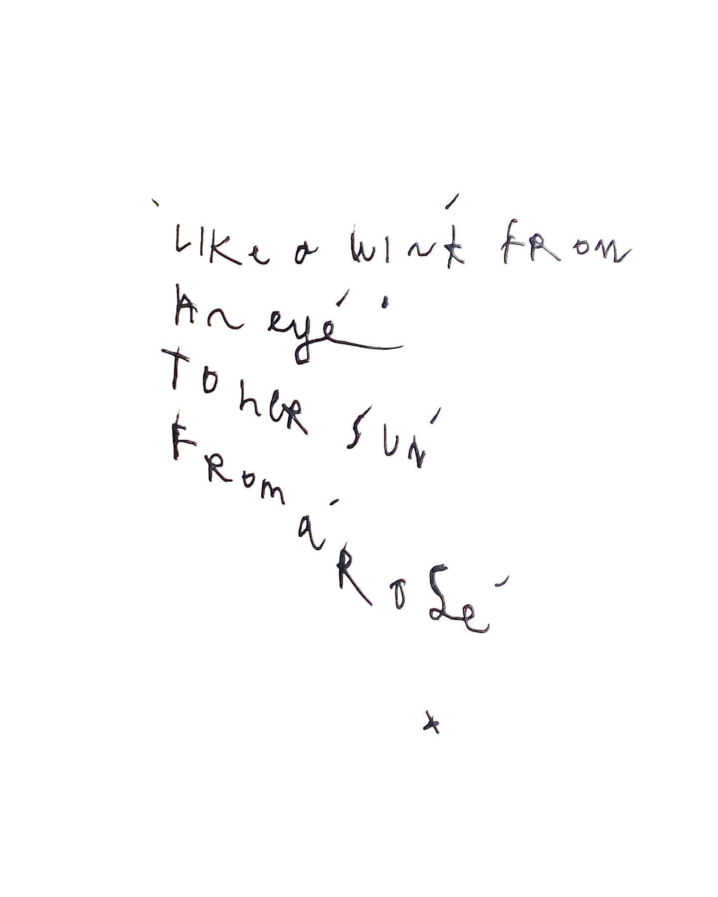 Image shows handwritten black ink text on a white background. The text resembles a short poem or quote in cursive writing.