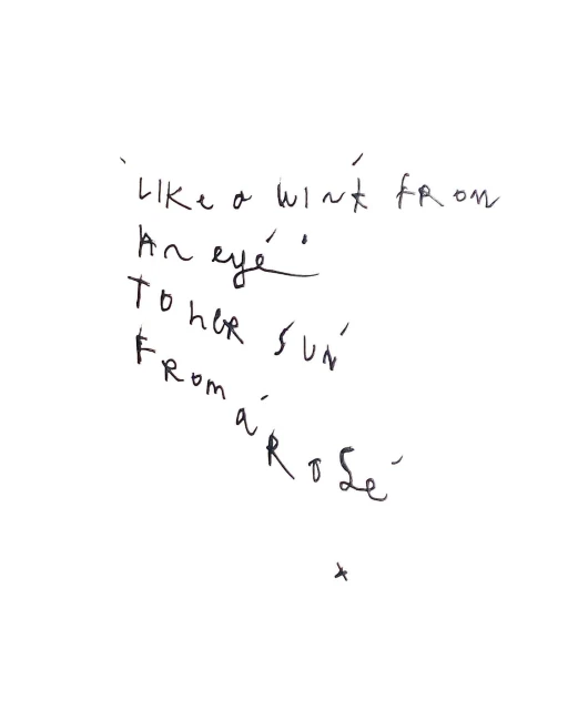 Image shows handwritten black ink text on a white background. The text resembles a short poem or quote in cursive writing.