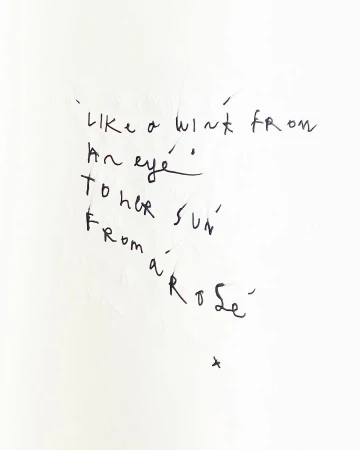 Handwritten verse on white paper featuring cursive script in black ink. The text is centered and reads 'Like a wink from an eye'.
