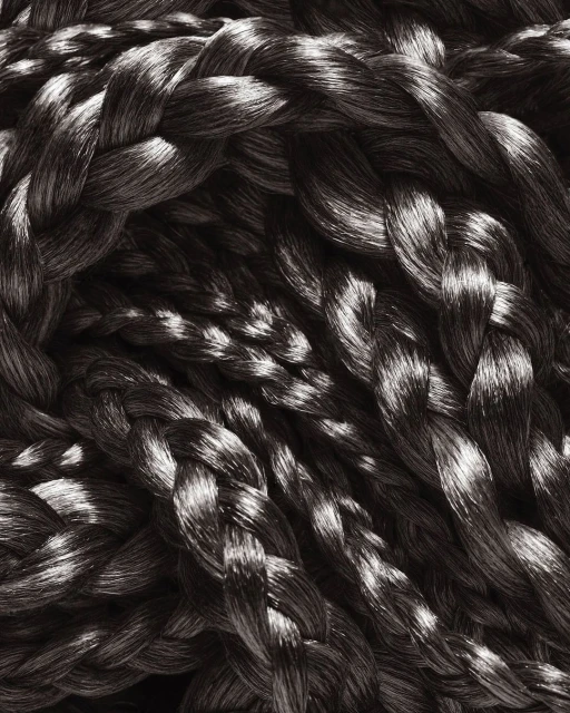 Braided textile close-up displaying interwoven strands in a pattern, highlighting textures and dimensional forms with light and shadow.
