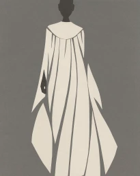 Minimalist fashion illustration by Mats Gustafson featuring a figure in a flowing white gown against a dark grey textured background.