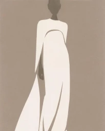 Minimalist fashion illustration by Mats Gustafson featuring a stylized figure in a white gown against a warm taupe textured background.
