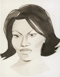 Monochrome watercolour portrait of a woman with dark bobbed hair by illustrator Mats Gustafson on plain paper
