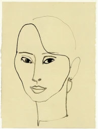 Minimalist ink portrait illustration of a woman face by illustrator Mats Gustafson on textured cream paper
