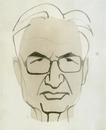 Minimalist ink and watercolor portrait illustration of a man wearing glasses by illustrator Mats Gustafson.