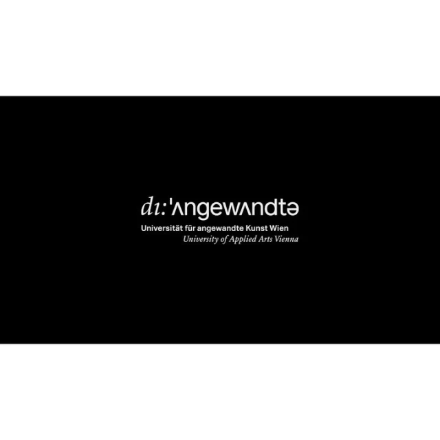 Logo for die Angewandte, the University of Applied Arts Vienna, featuring modern typography and black and white contrast.