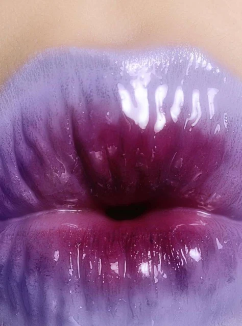 Close-up of human lips with ombre color lipstick, glossy texture, studio lighting, beauty and fashion concept for visual search.