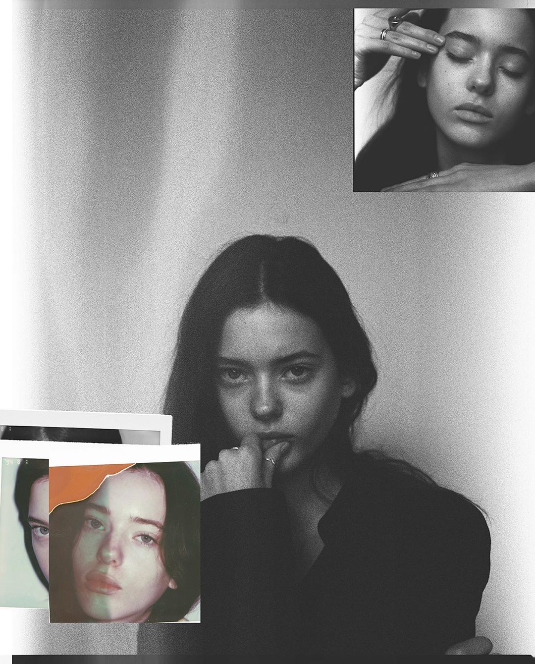 Black and white collage featuring a young woman, created with layered photos and a minimalist aesthetic, evoking a fine art sensibility.