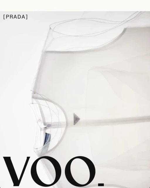 Abstract fashion image: a semi-transparent garment with subtle lines, juxtaposed against a stark white background with bold black typography.