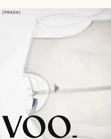 Abstract fashion image: a semi-transparent garment with subtle lines, juxtaposed against a stark white background with bold black typography.