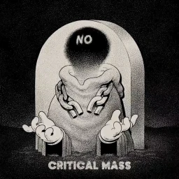 Monochrome illustration by Mcbess featuring a hooded figure with heavy chains in a stone archway with the words CRITICAL MASS