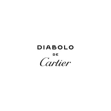 Minimalist shot showcasing the 'Diabolo de Cartier' logo in elegant black lettering against a pristine white backdrop. Clean, modern design.