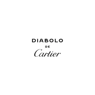 Elegant close-up shot of black 'Diabolo de Cartier' text on a white background, presented in a high-contrast, minimalistic composition.