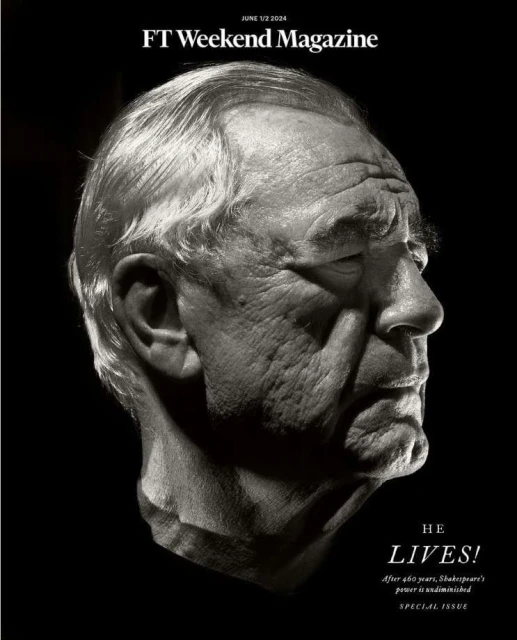 Black and white portrait of an elderly male face in profile with a dark background, as seen on the cover of FT Weekend Magazine.