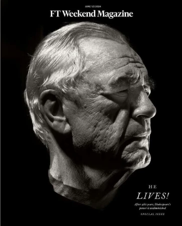 Black and white portrait of an elderly male face in profile with a dark background, as seen on the cover of FT Weekend Magazine.