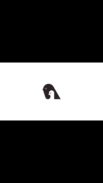 A minimalist illustration featuring two birds in black and white, set against a black and white background.