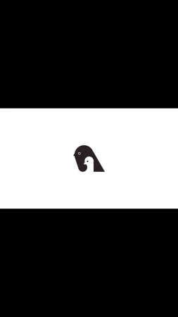 A minimalist illustration featuring two birds in black and white, set against a black and white background.