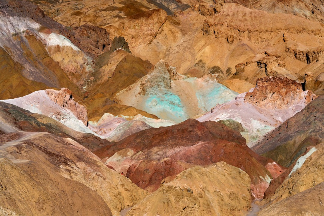 Dramatic landscape of the geological formations of the sculpted, multi-hued badlands of Death Valley's Artist's Palette.