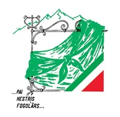 Green draped fabric framed by ironwork with distant green mountains and red accent underneath on a white background